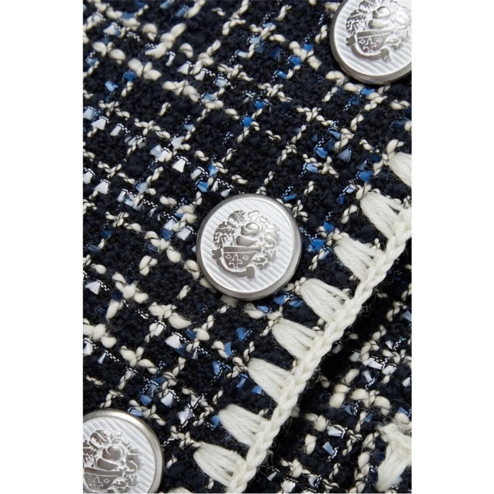 NEW Veronica Beard Bosea Tweed Cotton Blend Jacket Navy Multi 12 - Picture 13 of 17